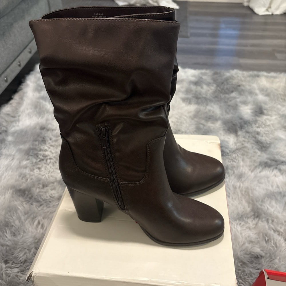 Style & Co. Brown Heeled Boots with Slouchy Design